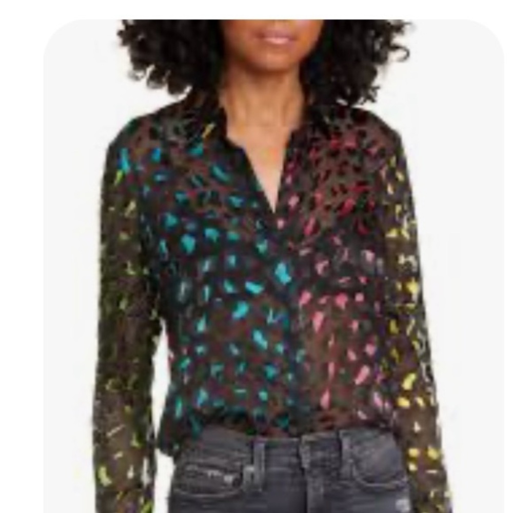 Alice & Olivia Colorful Sheer Button-Up Blouse
